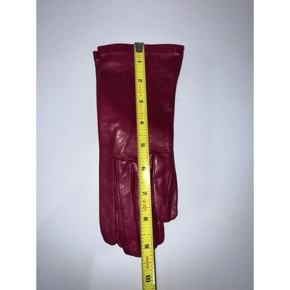 Leather Gloves Hot Pink Vintage Italian Made‎ Gloves 100% Silk Lining Sz 7.5 1